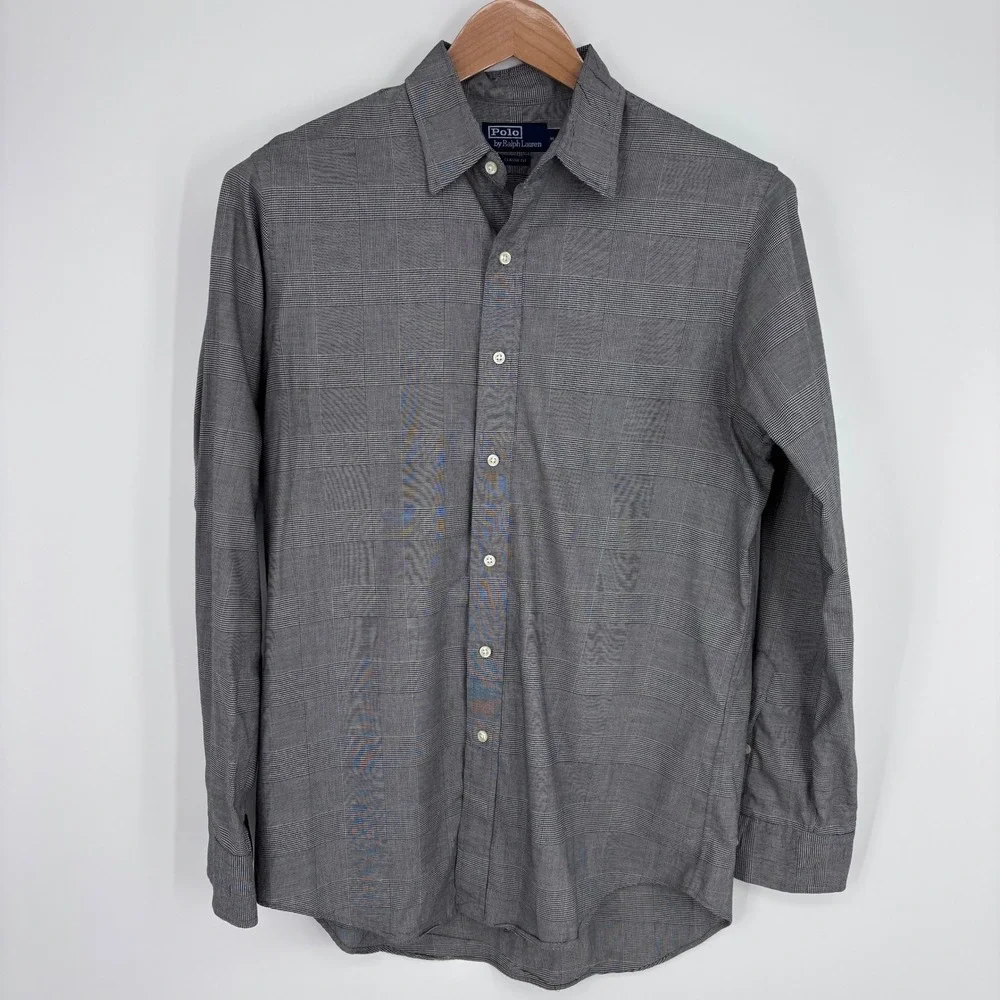 Polo Ralph Lauren Glen Plaid Button Down Shirt Mens M Grey Classic Fit Preppy